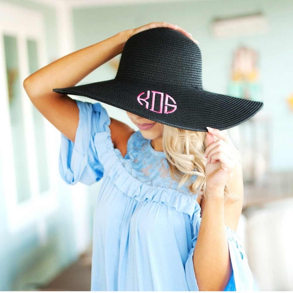 Monogrammed floppy sun hat.